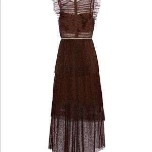 Self-Portrait Brown Fine Lace Midi Dress. Size 36 (US 4)